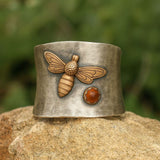 Boho Honeybee Ring with Amber Stone Wide Band