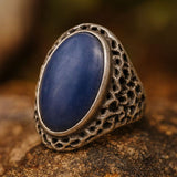 Dragonfly Ring with Blue Gemstone and Textured Band