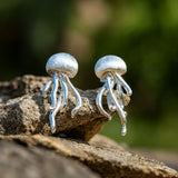 Sterling Silver Jellyfish Earrings Ocean-Inspired Drop Studs