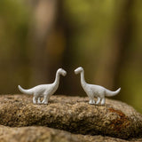 Mini Dinosaur Stud Earrings in Brushed Silver Finish