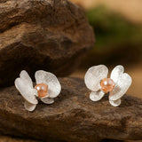 Pearl Orchid Earrings with Gold Flower Design