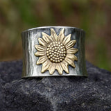 Sunflower Wide Band Ring with Boho Nature Inspiration