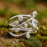 Wide Hammered Gold Ring with Bezel Set Crystals