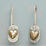 Rustic Heart Drop Earrings with Mixed Metal Design