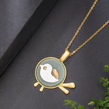 Enamel Bird Pendant Necklace in Forest Green & Gold