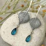 Blue Gemstone Leaf Drop Earrings with Nature Inspired Design