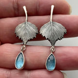 Blue Gemstone Leaf Drop Earrings with Nature Inspired Design