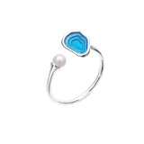 Ocean Agate and Pearl Ring for Intuition and Flow