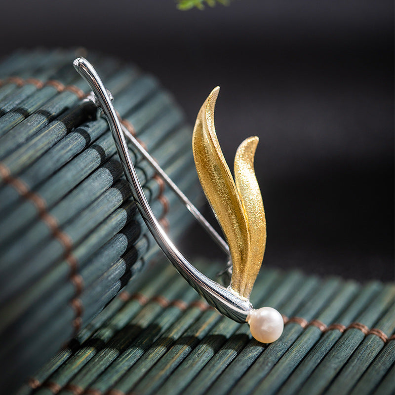 Golden Petal Pearl Brooch for Ethereal Goddess Energy