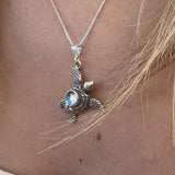 Colorful Gemstone Sea Turtle Pendant Necklace Ocean Inspired Jewelry