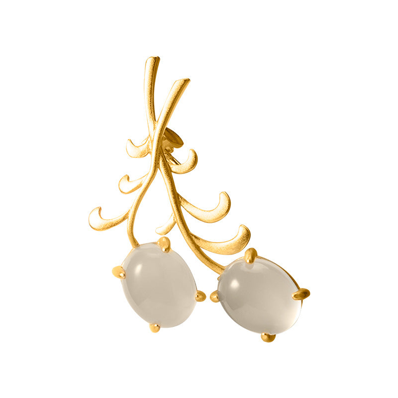 Golden Branch Brooch with Moonstone Energy Drops