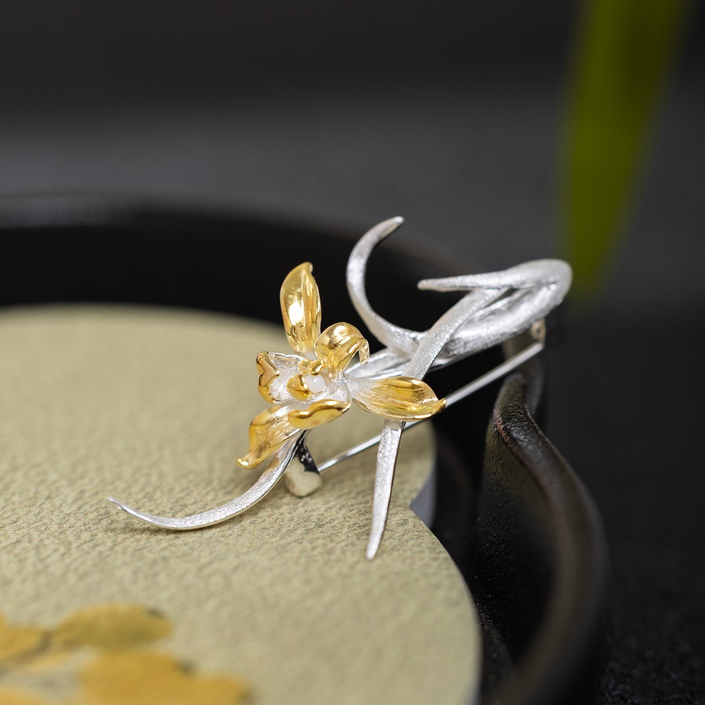Golden Orchid Brooch for Timeless Feminine Radiance
