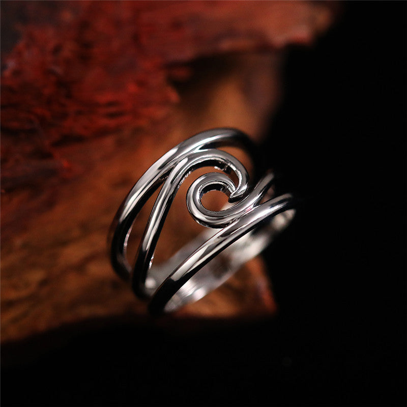 Minimalist Wave Swirl Ring with Open Band Design