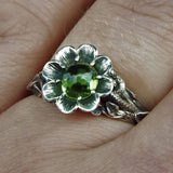 Vintage Green Flower Ring with Botanical Nature Inspired Design
