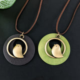 Minimalist Bird Pendant Necklace with Wooden Circle Design