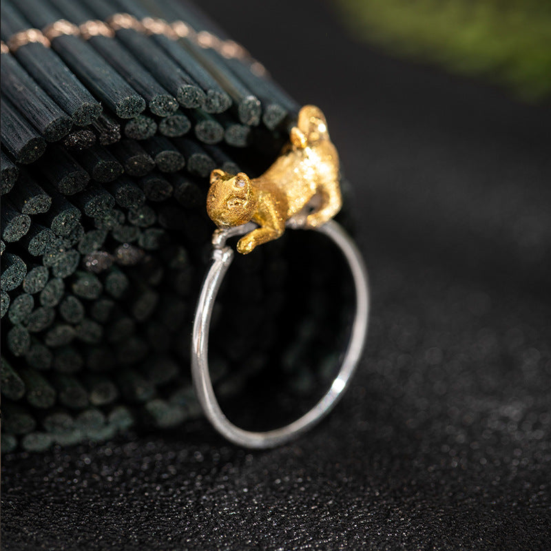 Golden Cat Spirit Ring for Playful Charm and Energy