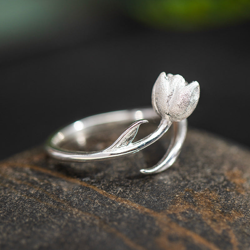 Tulip Bloom Ring – Silver & Gold Nature Spirit