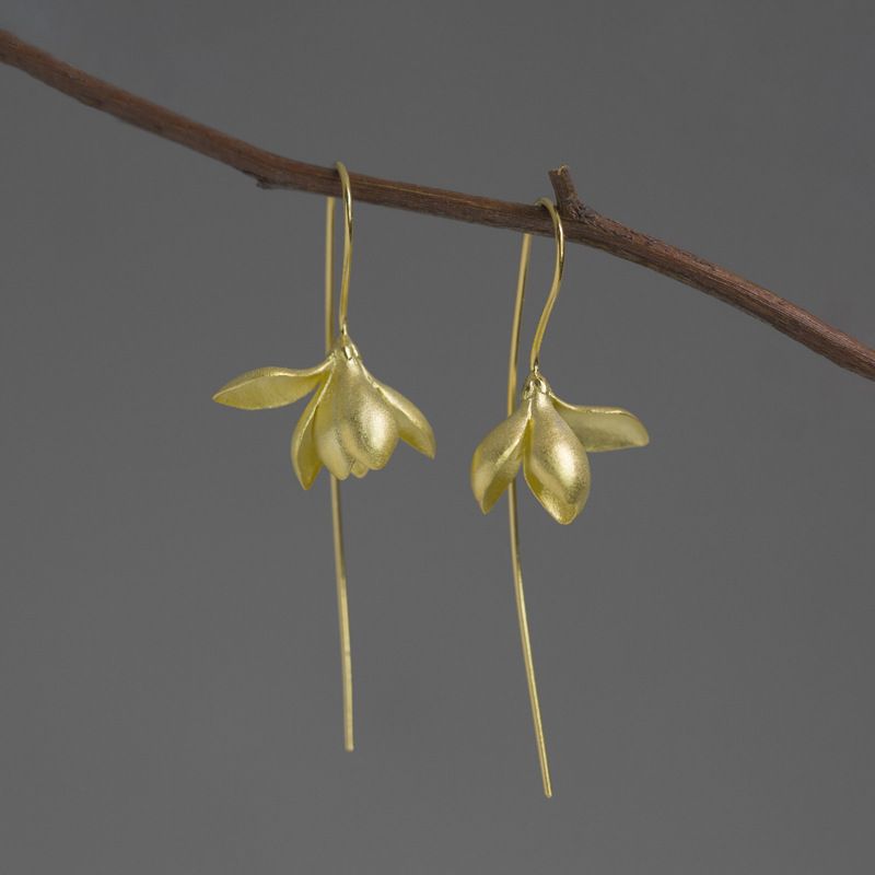 Magnolia Blossom Drop Earrings in Gold or Silver