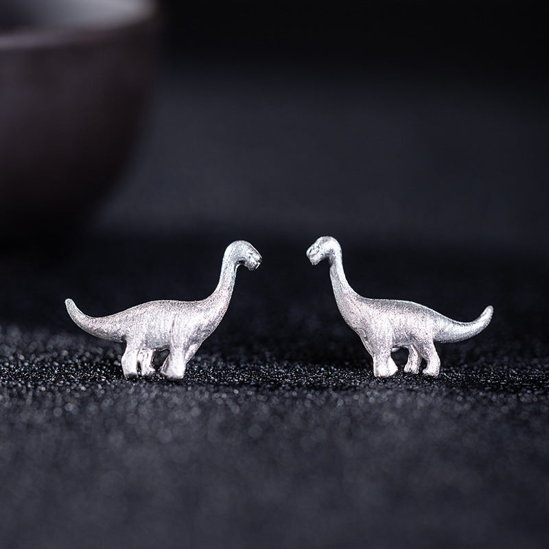Mini Dinosaur Stud Earrings in Brushed Silver Finish