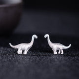 Mini Dinosaur Stud Earrings in Brushed Silver Finish