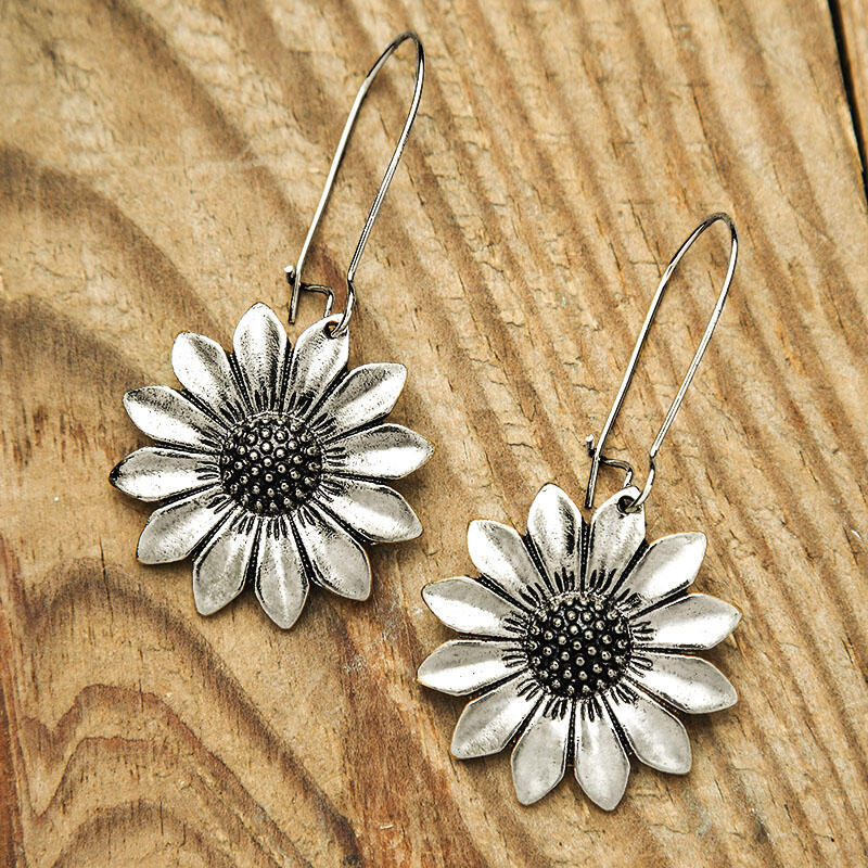 Vintage Sunflower Earrings with Golden Floral Bohemian Design