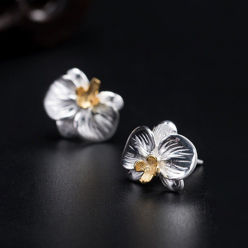 Handmade Silver Flower Stud Earrings with Gold Center