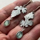 Nature Leaf Drop Earrings with Green Gemstone Boho Design