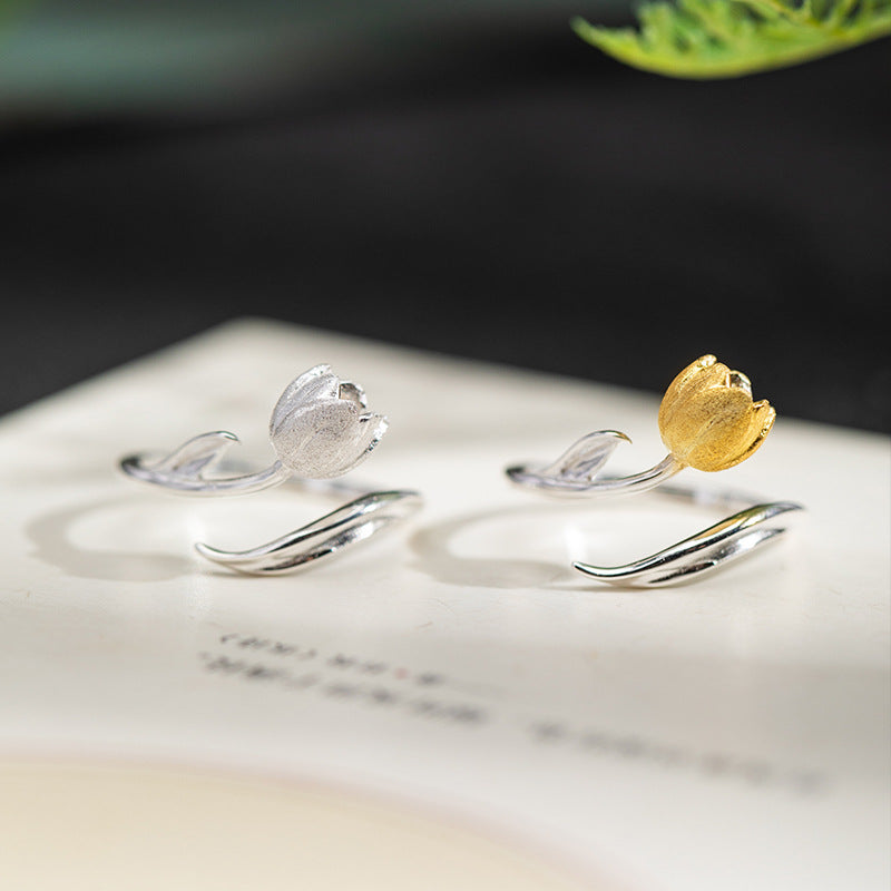 Tulip Bloom Ring – Silver & Gold Nature Spirit