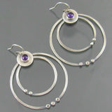 Amethyst Double Hoop Dangle Earrings with Boho Nature Charm