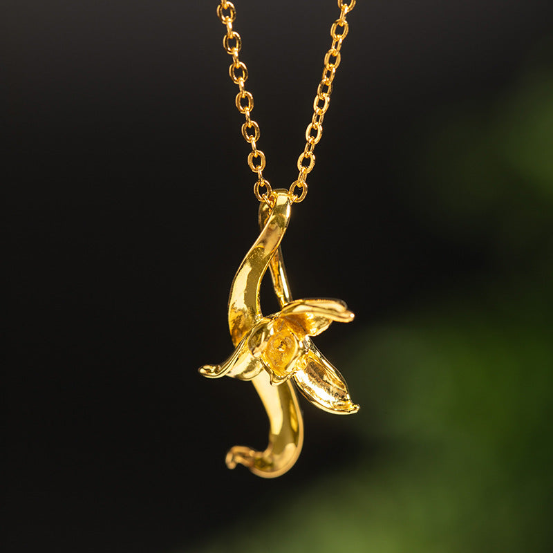 Moonflower Crescent Necklace in Gold and Silver Harmony