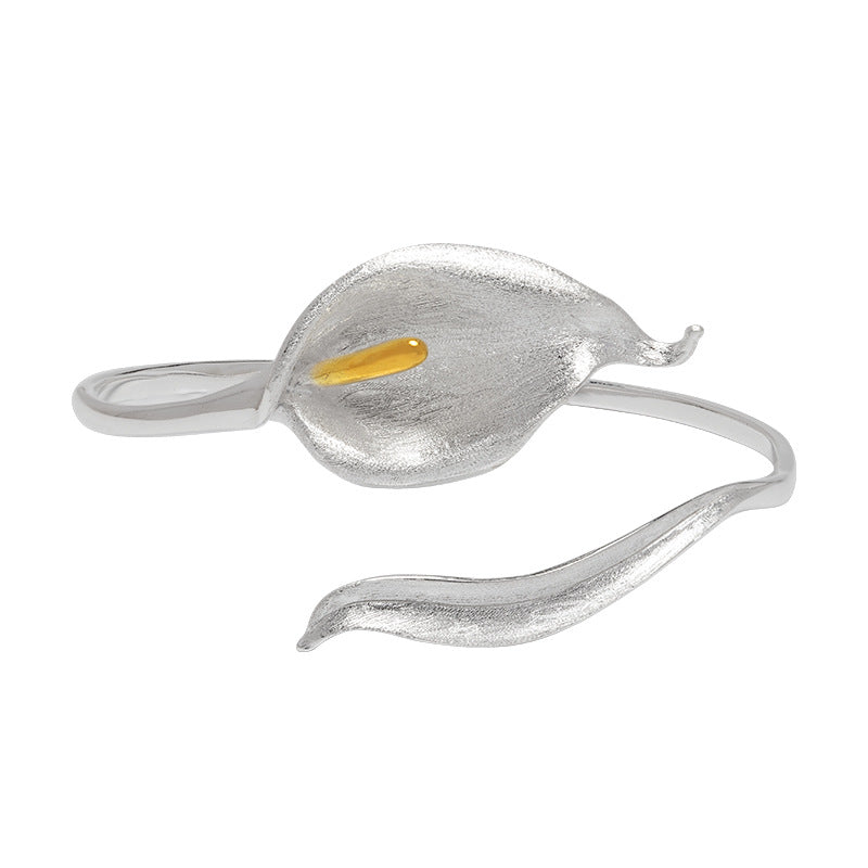 Silver Calla Lily Cuff Bracelet with Gold Accent