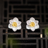Crystal Daffodil Flower Stud Earrings for Renewal Energy