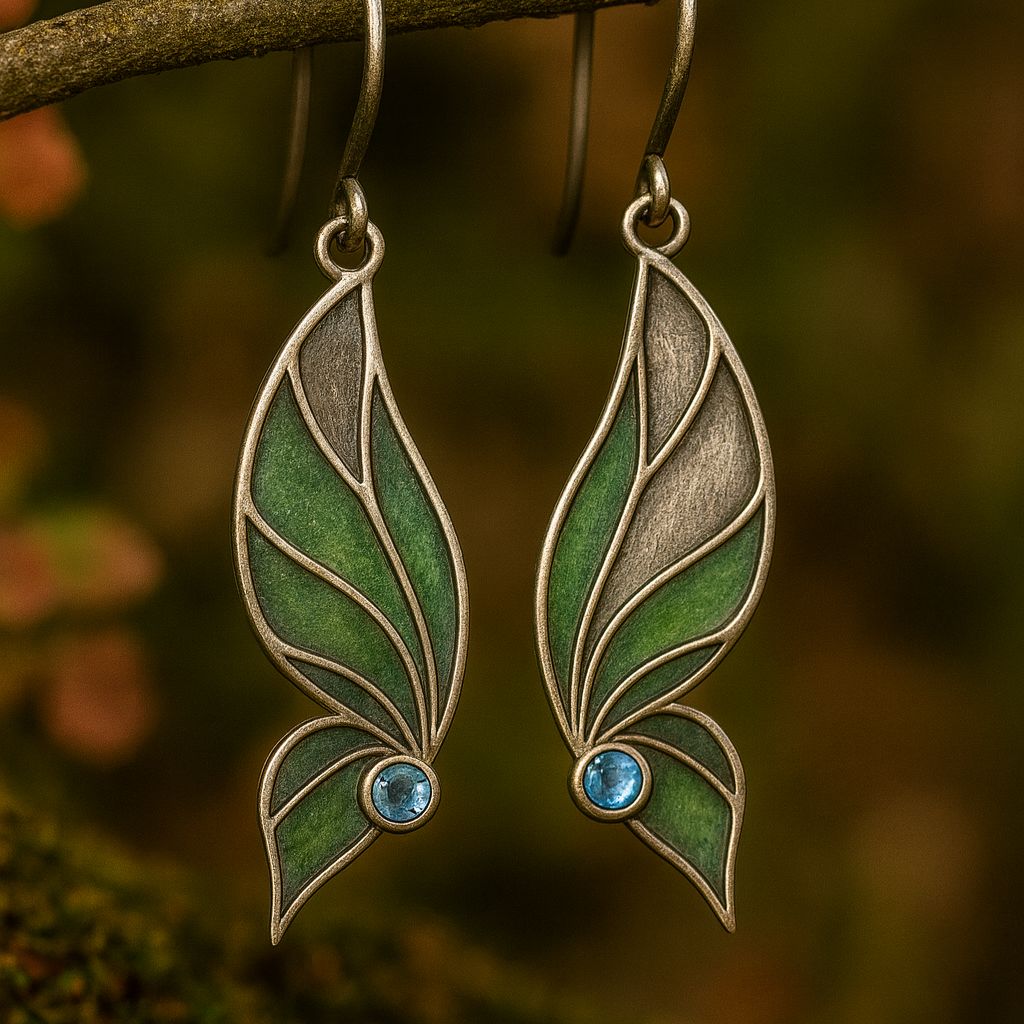 Nature Inspired Leaf Drop Earrings with Blue Gemstone Accent