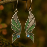 Nature Inspired Leaf Drop Earrings with Blue Gemstone Accent