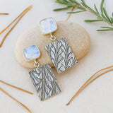 Botanical Rectangle Earrings with Moonstone Gemstone Nature Design