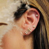 Elegant Crystal Bee Stud Earrings with Nature Flower Design