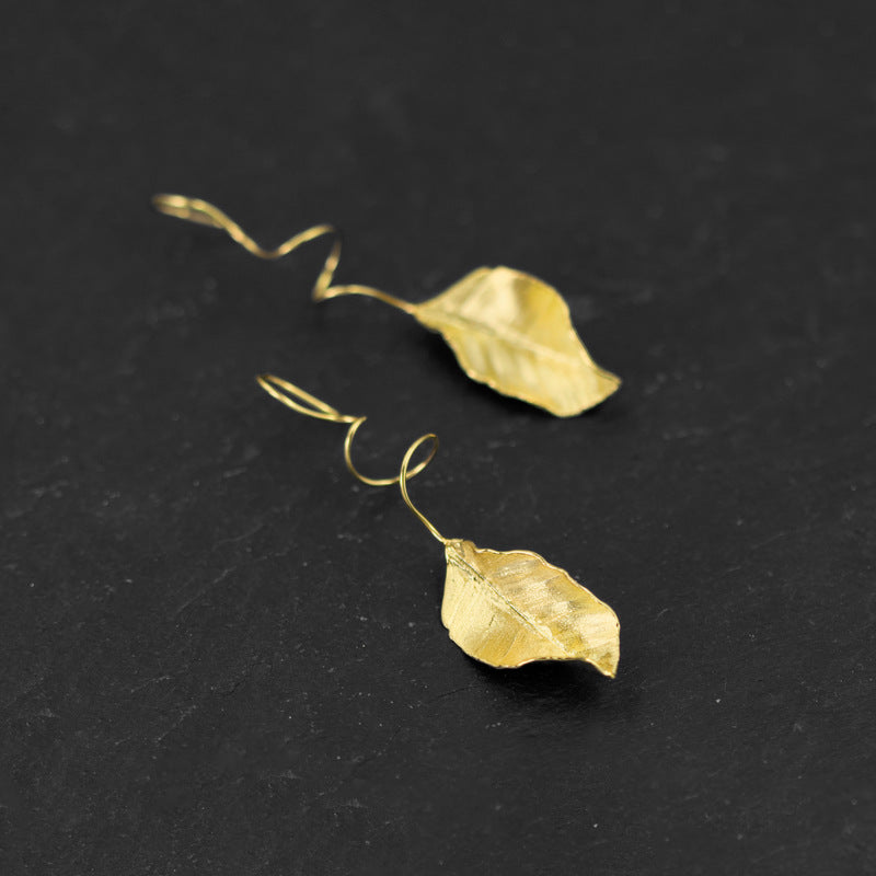 Leaf Drop Earrings Gold Silver Dangle Jewelry