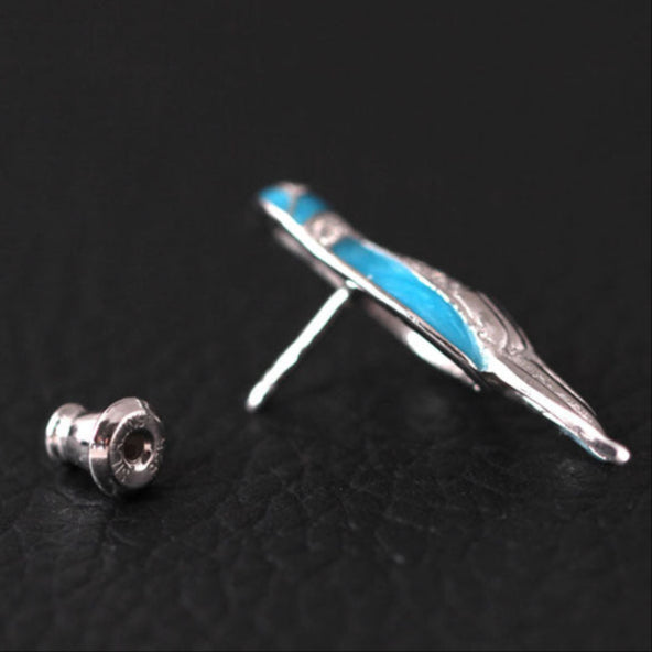Mystic Blue Bird Earrings with Enamel Wings