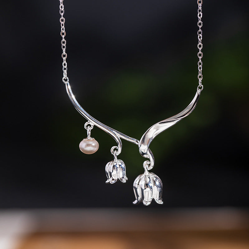 Lily of the Valley Necklace – Silver Pearl Flower Pendant