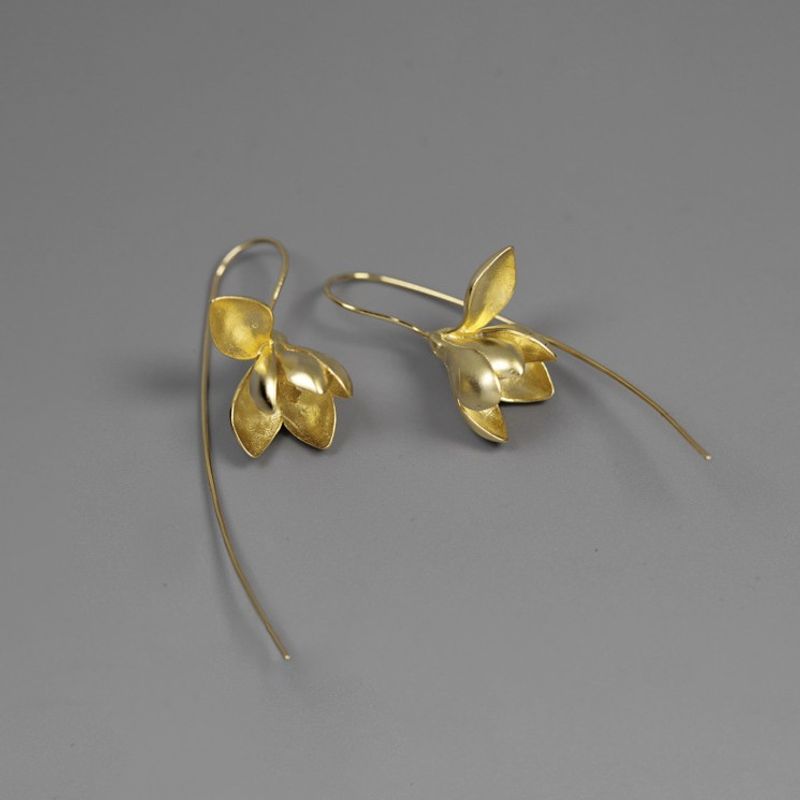 Magnolia Blossom Drop Earrings in Gold or Silver