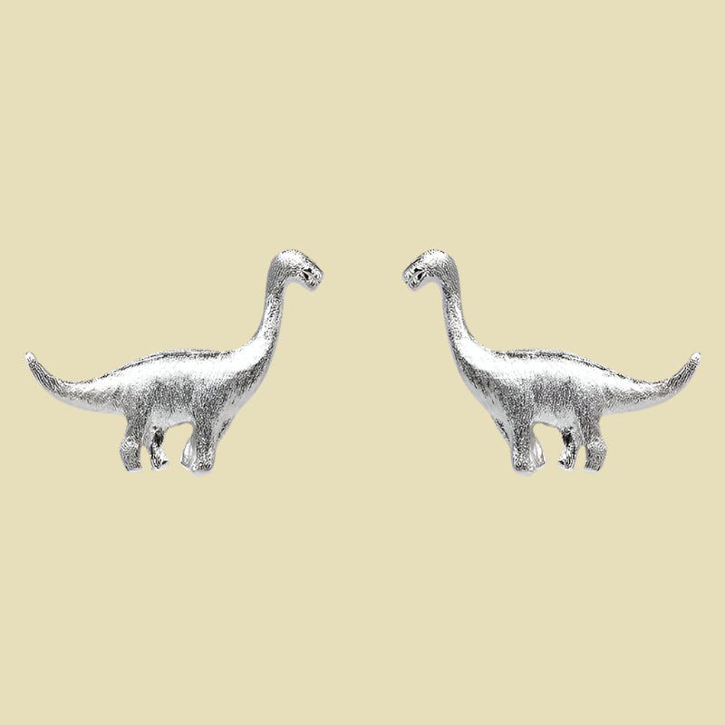 Mini Dinosaur Stud Earrings in Brushed Silver Finish
