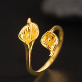 Adjustable Leaf Wrap Ring in Silver or Gold Finish