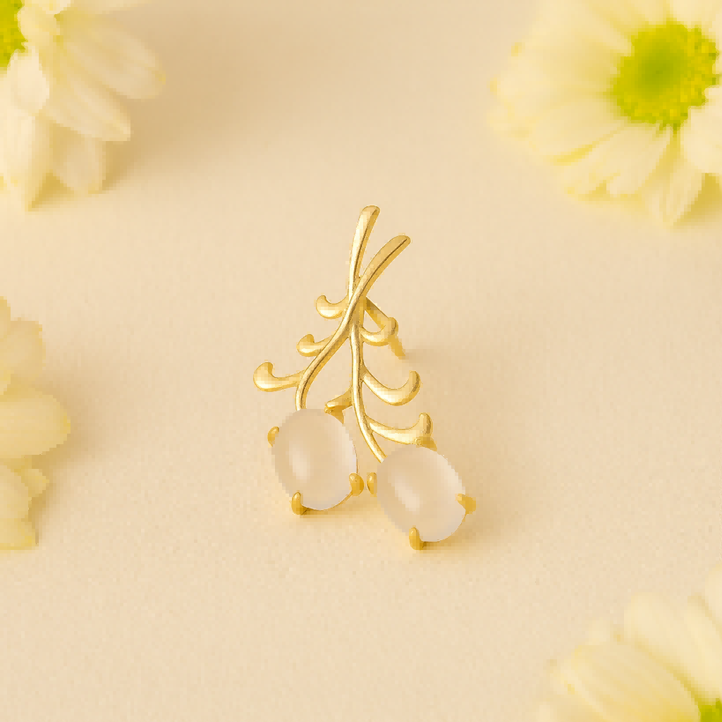 Golden Branch Brooch with Moonstone Energy Drops