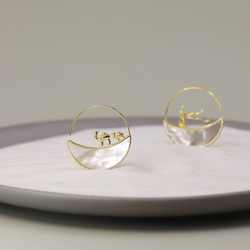 Moon Desert Journey Earrings with Goddess and Camels