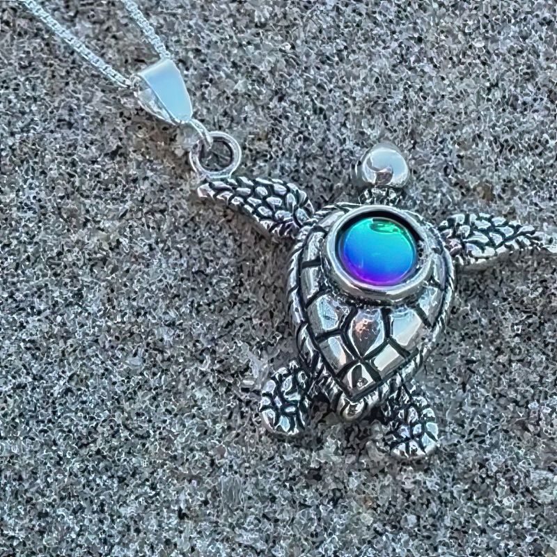 Colorful Gemstone Sea Turtle Pendant Necklace Ocean Inspired Jewelry