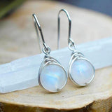 Moonstone Drop Earrings with Minimalist Wire Wrap Design