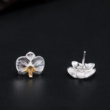 Handmade Silver Flower Stud Earrings with Gold Center
