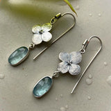Floral Drop Earrings with Aquamarine Gemstone Nature Inspired Design