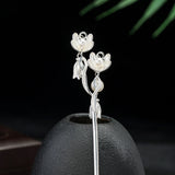 Twin Blossom Hair Stick with Dangling Petal Charms