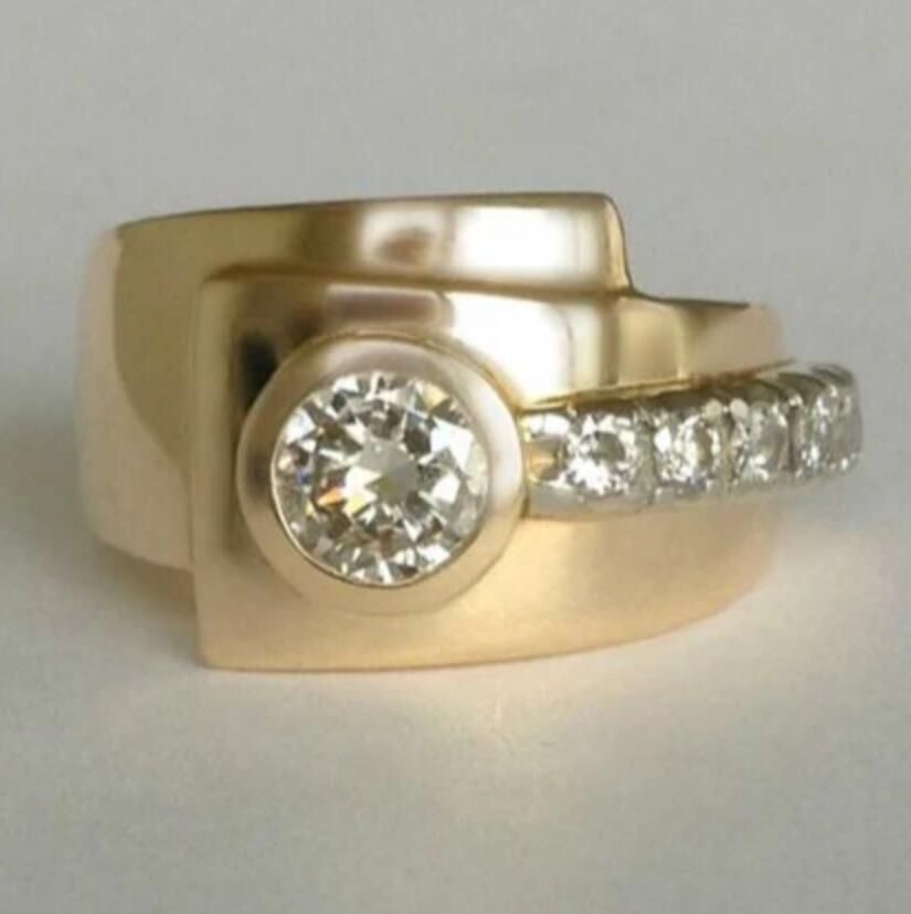 Bold Geometric Gold Ring with Diamond Accents for Men